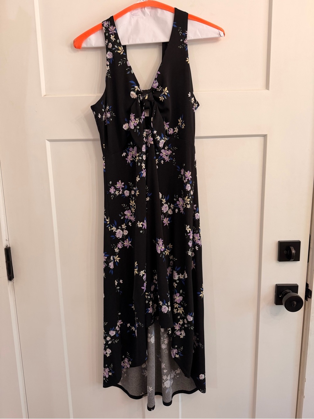 Vintage Candie's Black Floral High-Low Tie-Front Maxi Dress XS and Stretchy